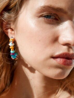 Zara Multicolor Beaded Hoop Earrings - Blue, Orange, White, Turquoise